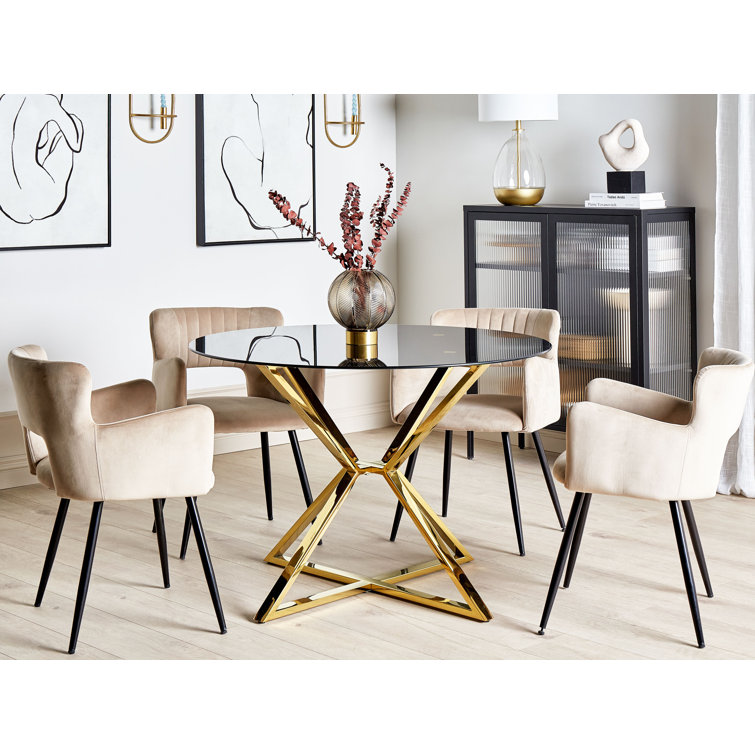 Glass top dining table deals with gold base